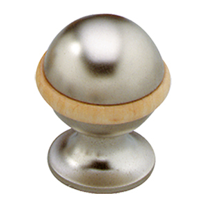 Knop bolrond 25mm nikkel mat/beukenhout rand